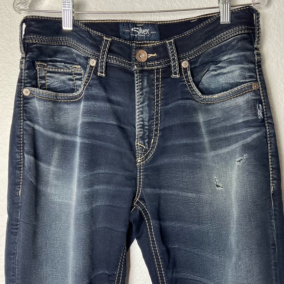 Silver Mens Jean Grayson Easy Fit Straight Leg Distressed Denim Size 32 Mens - Picture 6 of 11